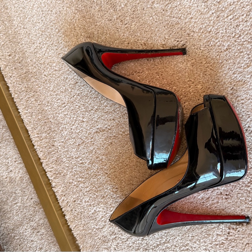 Christian Louboutin Black Patent Peep Toe Pumps - Picture 8 of 15